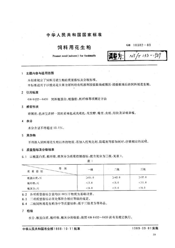 NY/T 133-1989 饲料用花生粕