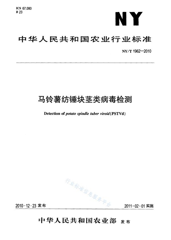 NY/T 1962-2010 马铃薯纺锤块茎类病毒检测