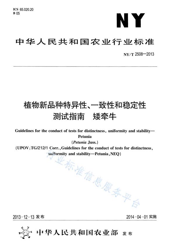 NY/T 2508-2013 植物新品种特异性、一致性和稳定性测试指南 矮牵牛