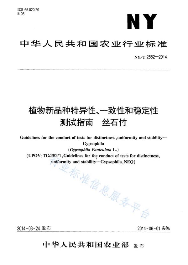 NY/T 2582-2014 植物新品种特异性、一致性和稳定性测试指南 丝石竹