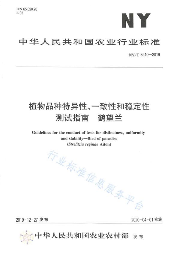 NY/T 3510-2019 植物品种特异性、一致性和稳定性 测试指南  鹤望兰
