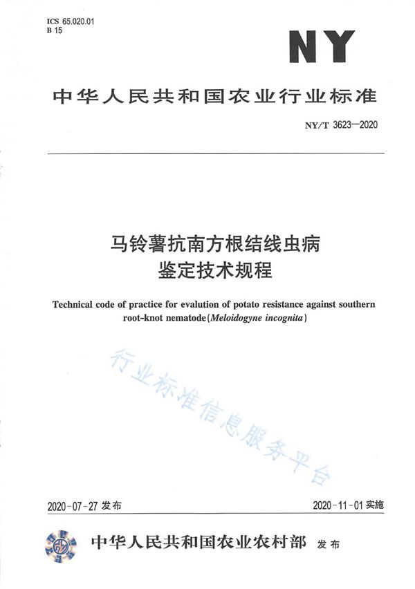 NY/T 3623-2020 马铃薯抗南方根结线虫病鉴定技术规程