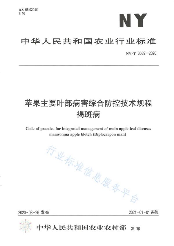 NY/T 3689-2020 苹果主要叶部病害综合防控技术规程 褐斑病