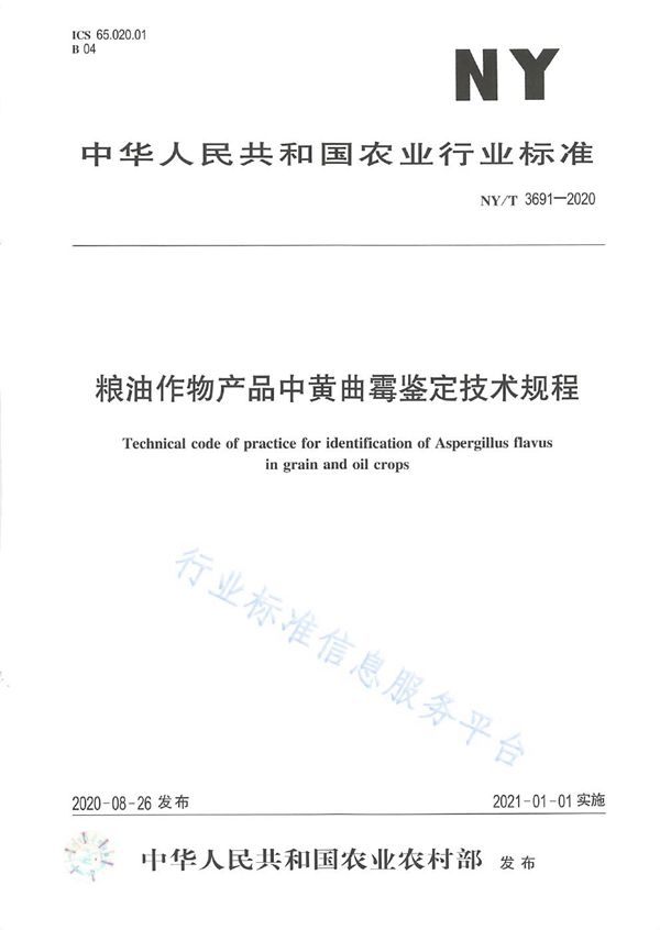 NY/T 3691-2020 粮油作物产品中黄曲霉鉴定技术规程