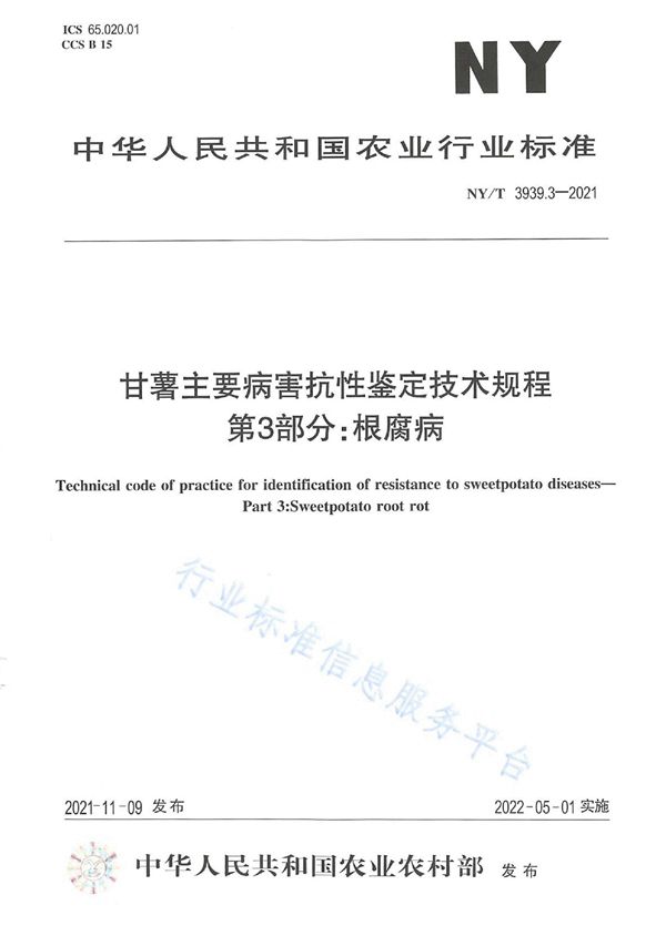 NY/T 3939.3-2021 甘薯主要病害抗性鉴定技术规程 第3部分：根腐病