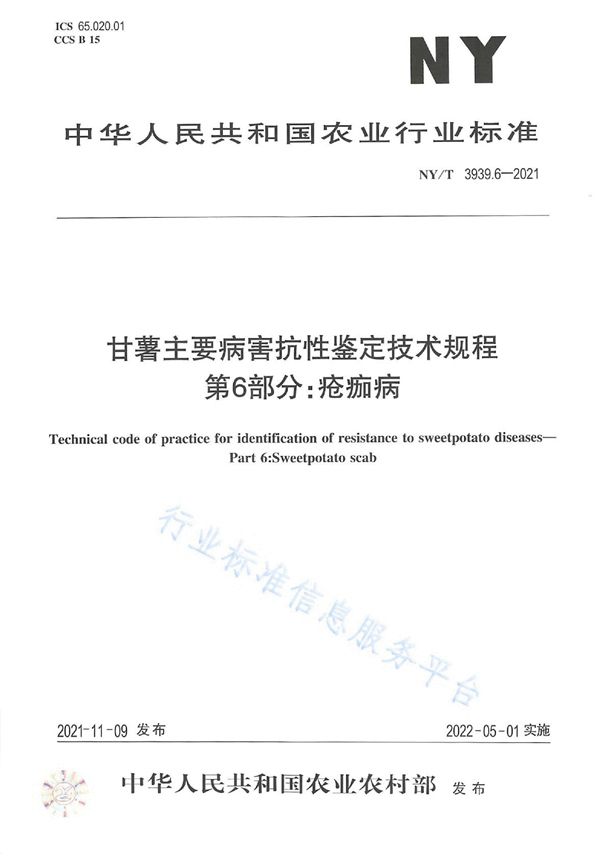 NY/T 3939.6-2021 甘薯主要病害抗性鉴定技术规程 第6部分：疮痂病