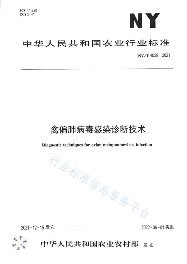 NY/T 4039-2021 禽偏肺病毒感染诊断技术