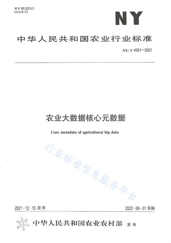 NY/T 4061-2021 农业大数据核心元数据