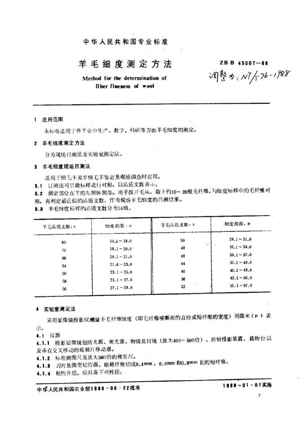 NY/T 76-1988 羊毛细度测定方法