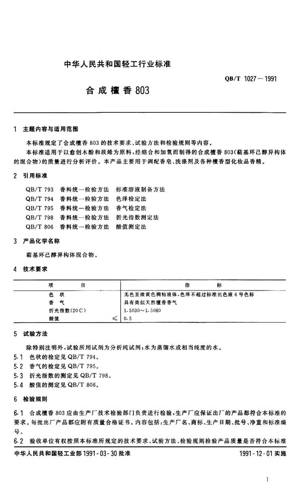 QB 1027-1991 合成檀香803