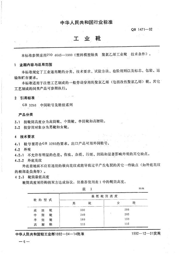 QB 1471-1992 工业靴