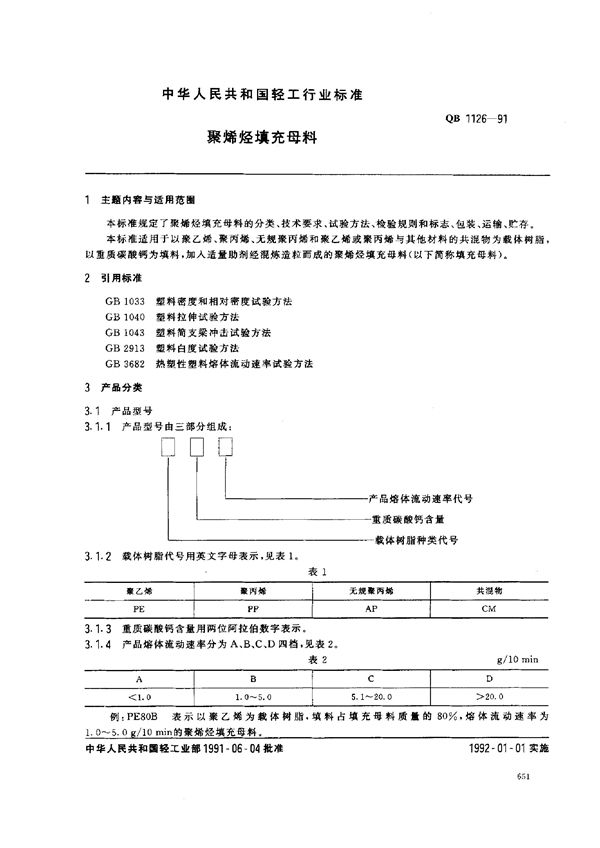 QB/T 1126-1991 聚烯烃填充母料