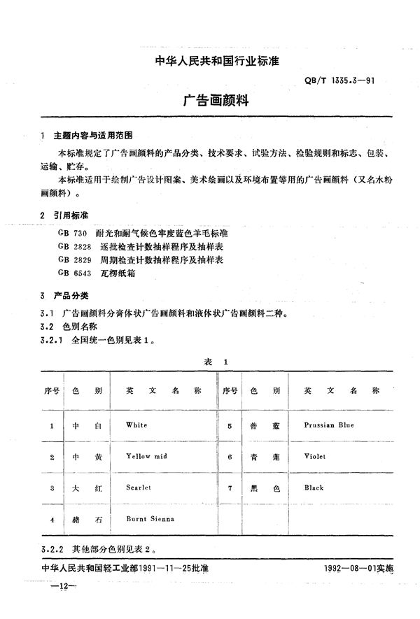 QB/T 1335.3-1991 广告画颜料