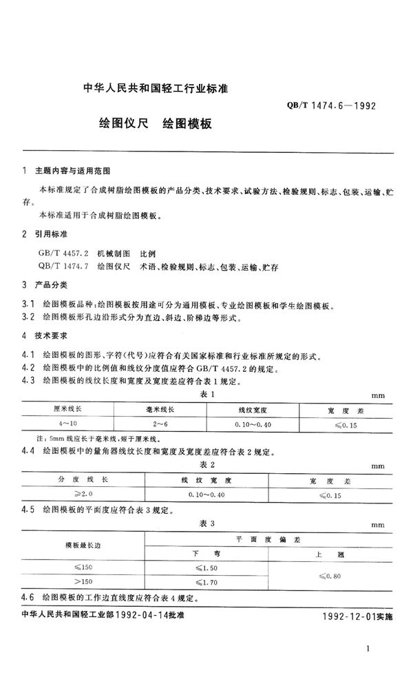 QB/T 1474.6-1992 绘图仪尺 模板