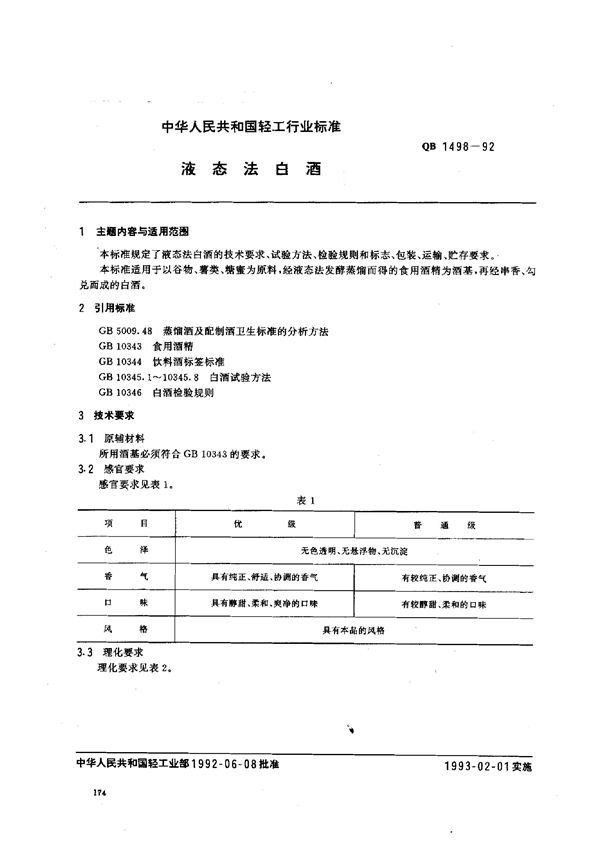 QB/T 1498-1992 液态法白酒