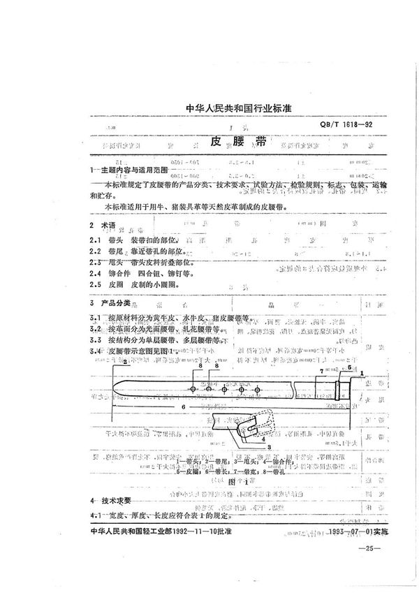 QB/T 1618-1992 皮腰带