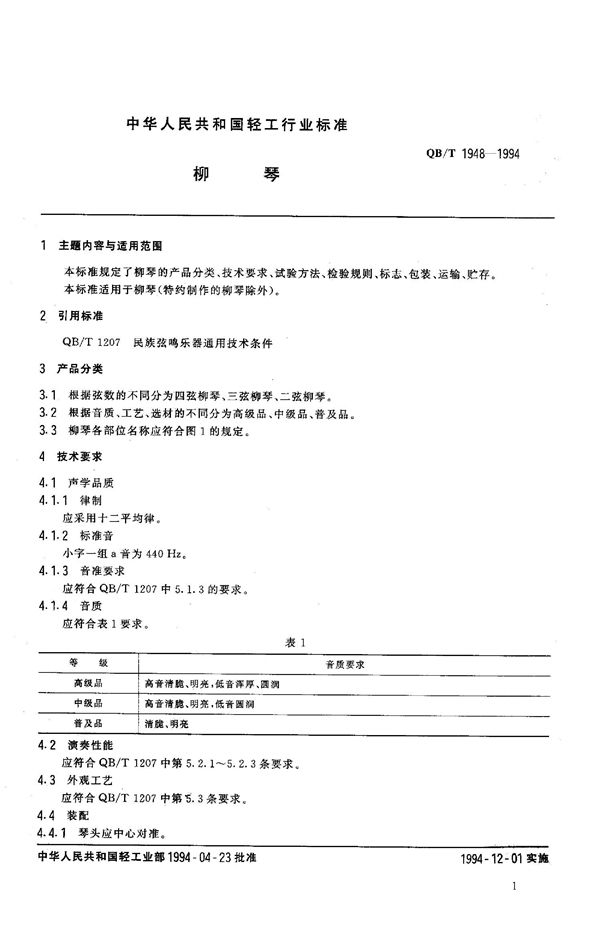 QB/T 1948-1994 柳琴