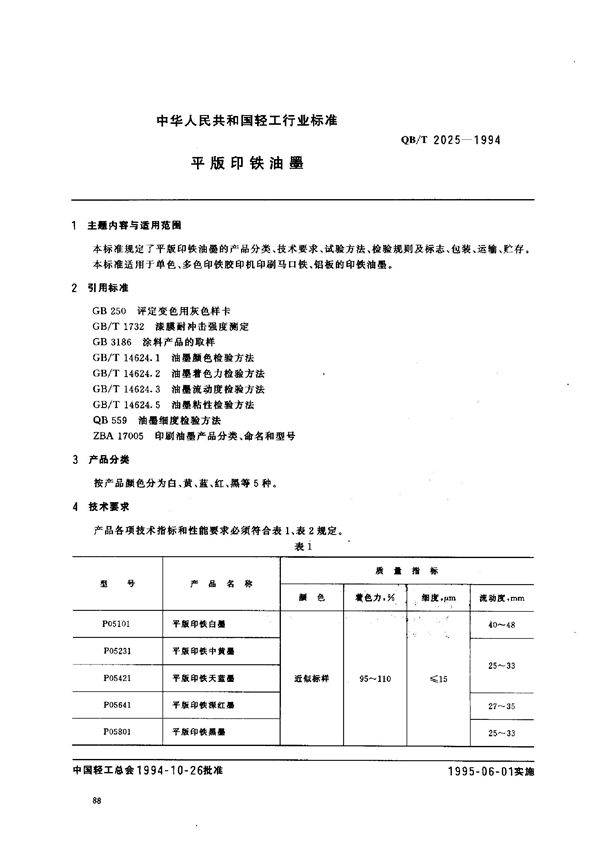 QB/T 2025-1994 平版印铁油黑