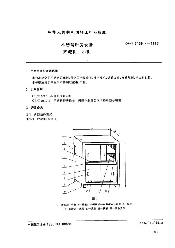 QB/T 2139.4-1995 不锈钢厨房设备 贮藏柜 吊柜