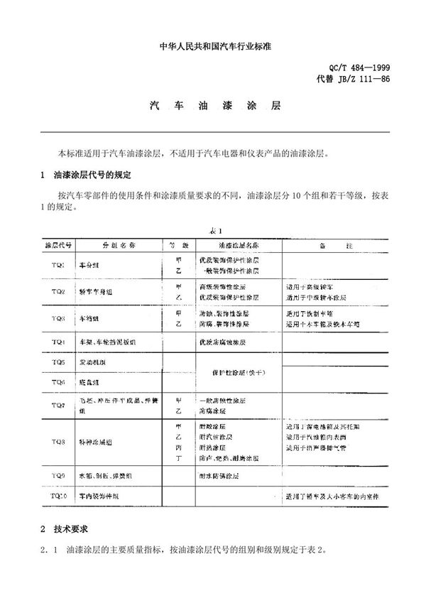 QC/T 484-1999 汽车油漆涂层