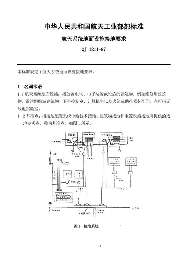 QJ 1211-1987 航天系统面设施接地要求