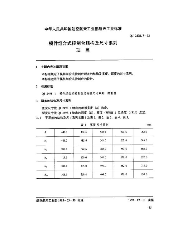 QJ 2498.7-1993 模件组合式控制台结构及尺寸系列 顶盖