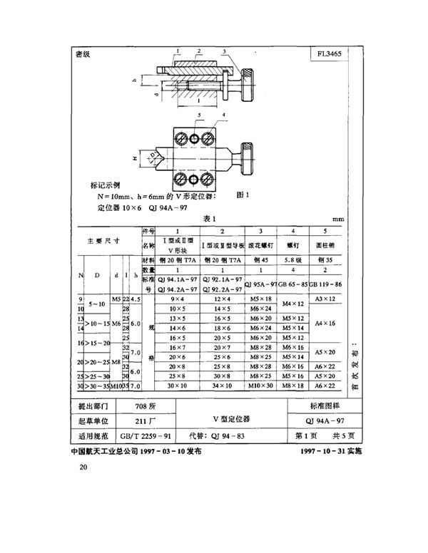 QJ 94A-1997 机床夹具零件及部件 Ⅴ型定位器