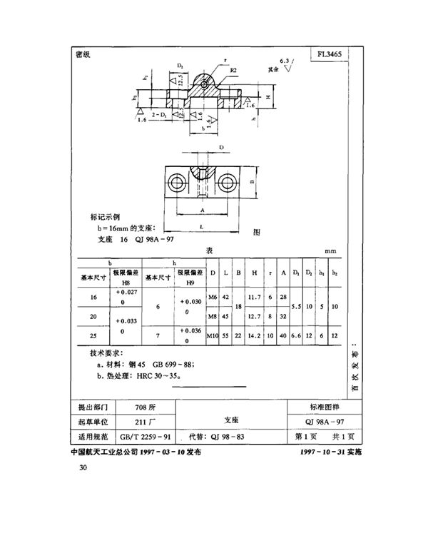 QJ 98A-1997 机床夹具零件及部件 支座