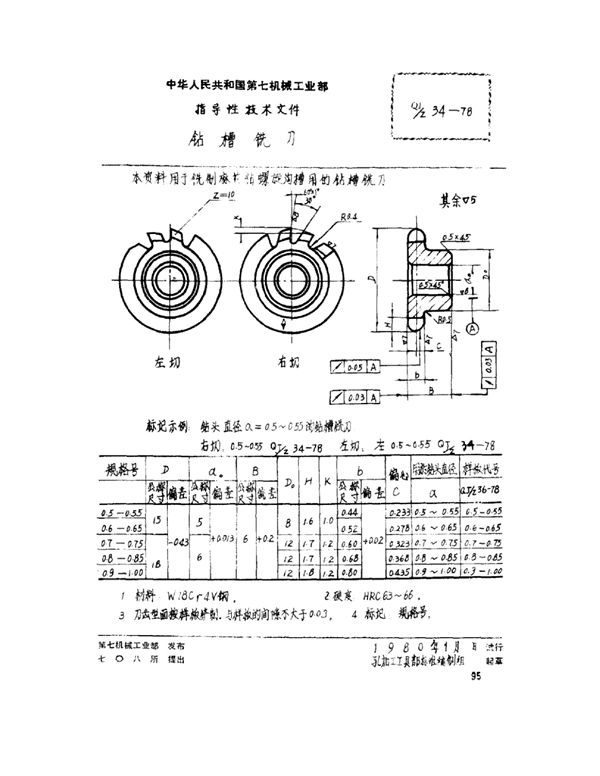 QJ/Z 34-1978 钻槽铣刀