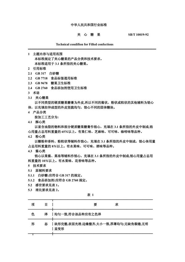 SB/T 10019-1992 夹心糖果