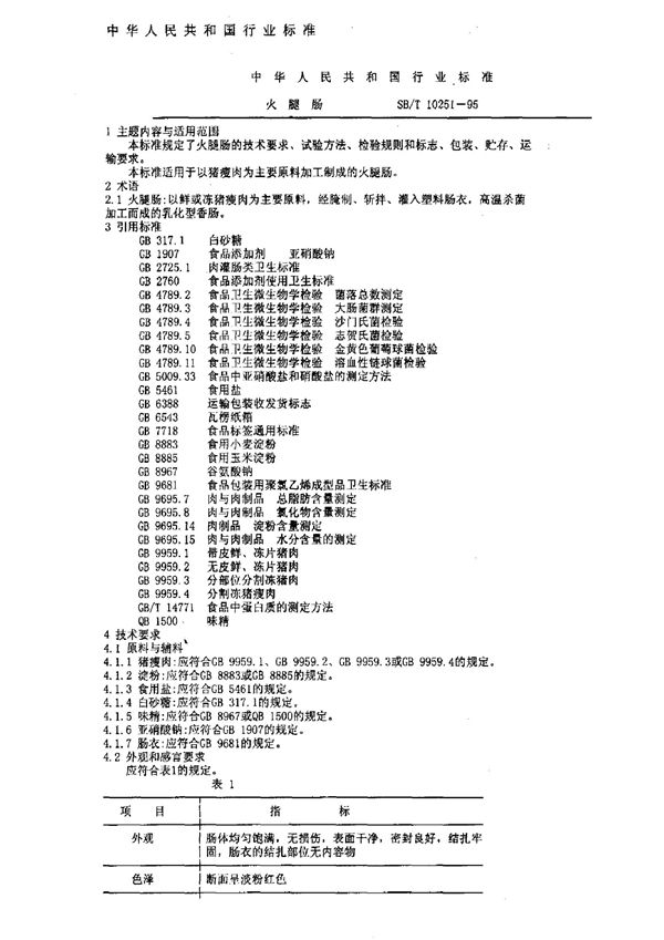 SB/T 10251-1995 火腿肠