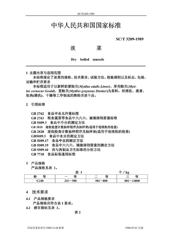 SB/T 3209-1989 淡菜