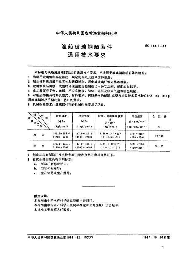 SC 152.1-1986 渔船玻璃钢舾装件 通用技术要求