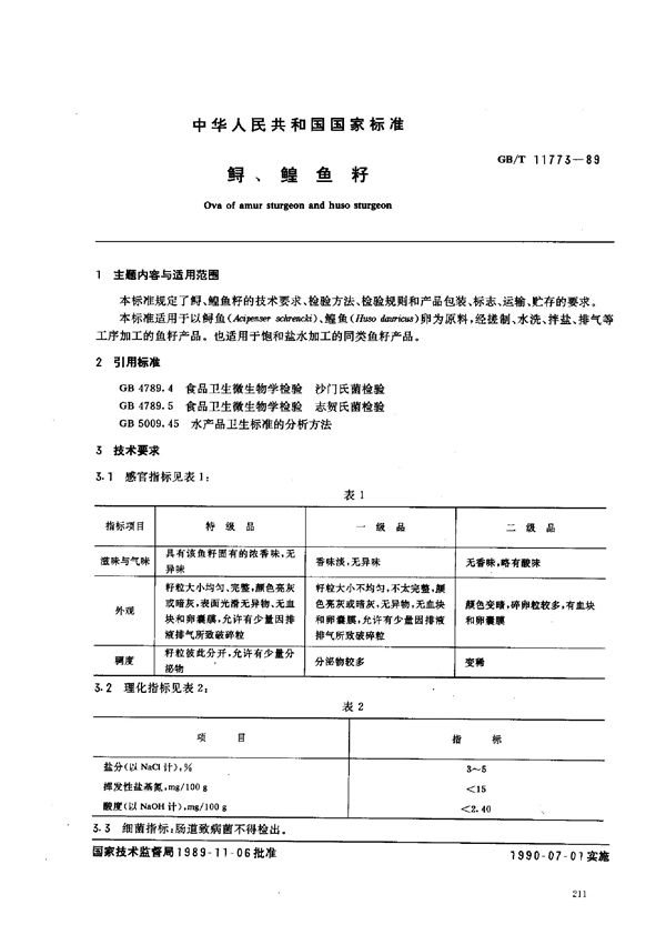 SC/T 3905-1989 鲟、鳇鱼籽