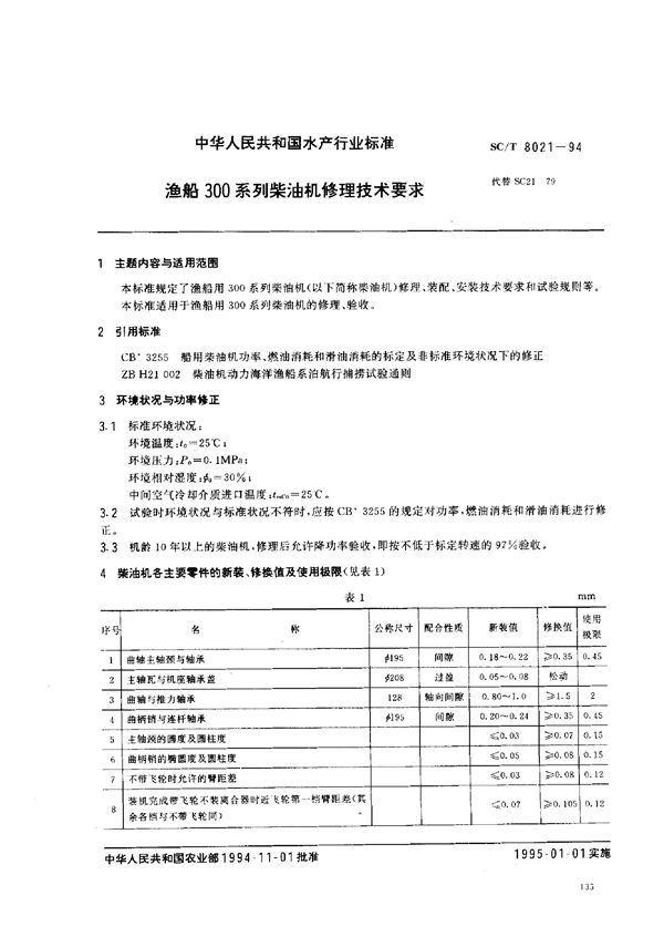 SC/T 8021-1994 渔船300系列柴油机修理技术要求