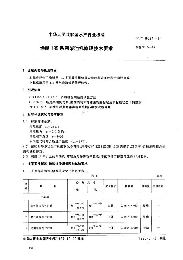 SC/T 8024-1994 渔船135系列柴油机修理技术要求