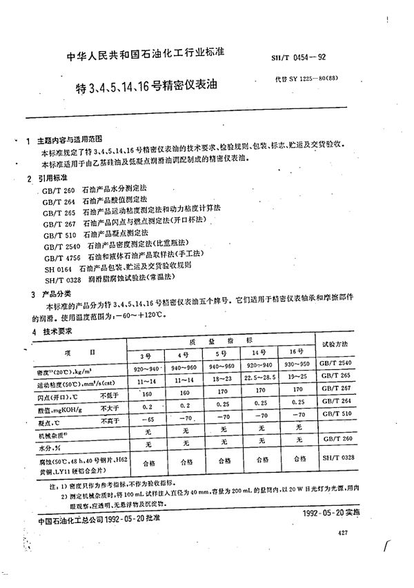 SH 0454-1992 特3、4、5、14、16号精密仪表油