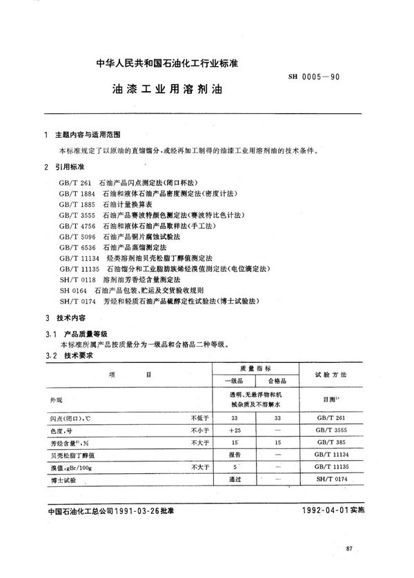 SH/T 0005-1990 油漆工业用溶剂油