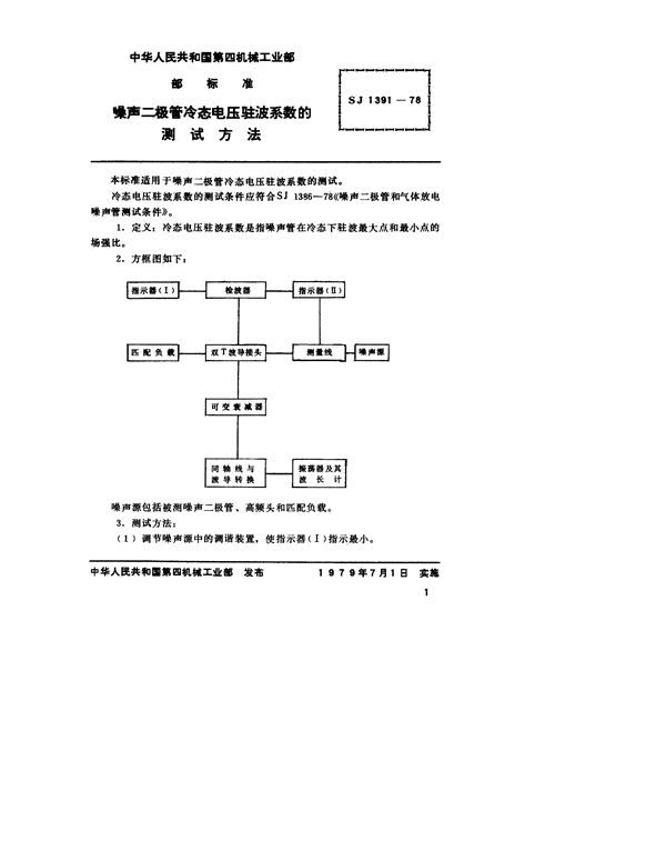 SJ 1391-1978 噪声二极管冷态电压驻波系数的测试方法