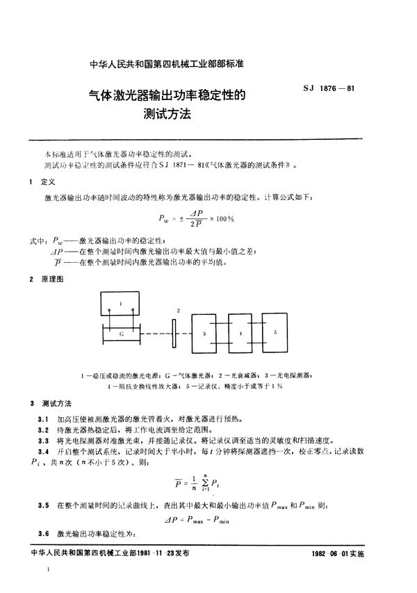 SJ 1876-1981 气体激光器输出功率稳定性的测试方法