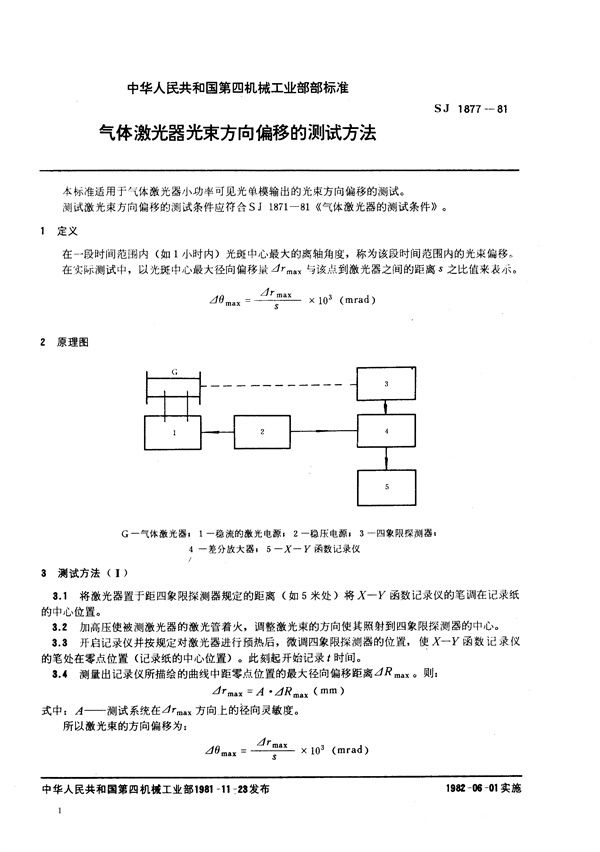 SJ 1877-1981 气体激光器光束方向偏移的测试方法