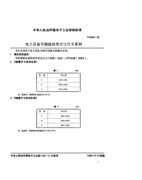 SJ 2265-1982 电子设备车辆窗的型式与尺寸系列