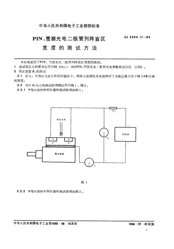 SJ 2354.11-1983 PIN、雪崩光电二极管列陈盲区宽度的测试方法