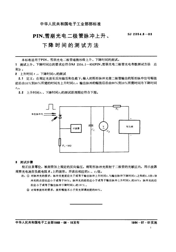 SJ 2354.8-1983 PIN、雪崩光电二极管脉冲上升、下降时间的测试方法