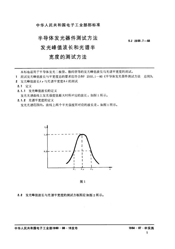 SJ 2355.7-1983 半导体发光器件测试方法 发光峰值波长和光谱半宽度的测试方法