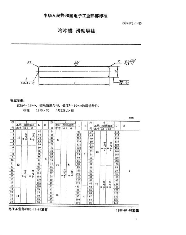 SJ 2628.1-1985 冷冲模 滑动导柱