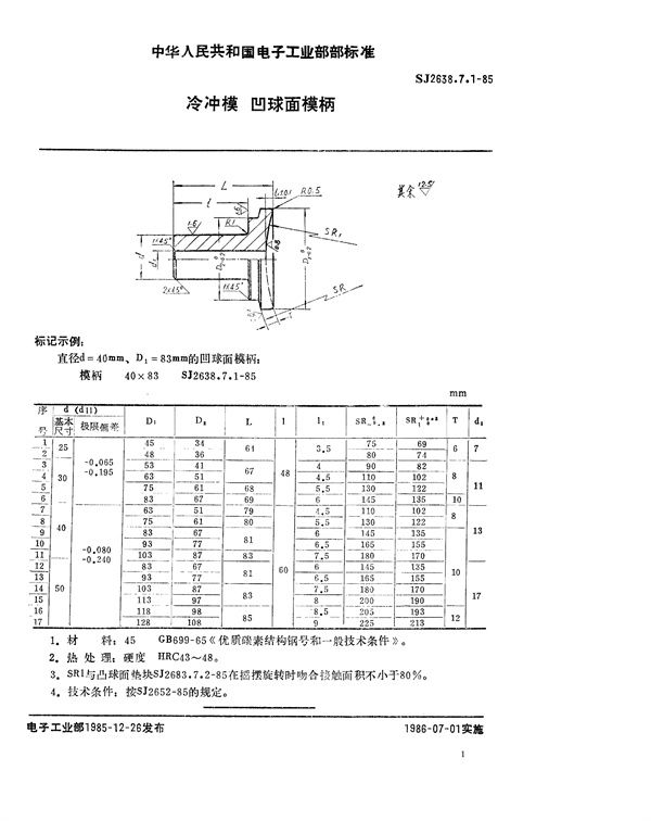 SJ 2638.7.1-1985 冷冲模 凹球面模柄