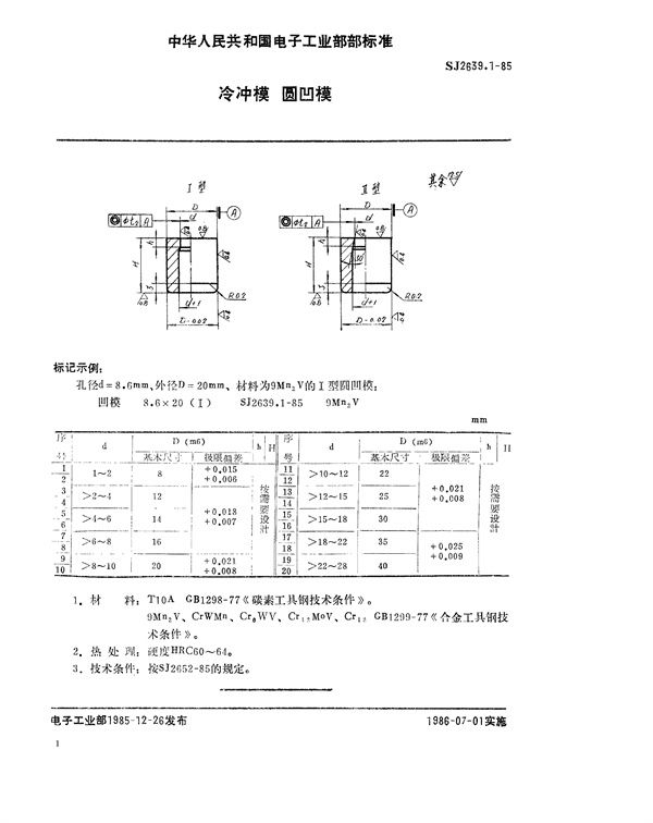 SJ 2639.1-1985 冷冲模 圆凹模