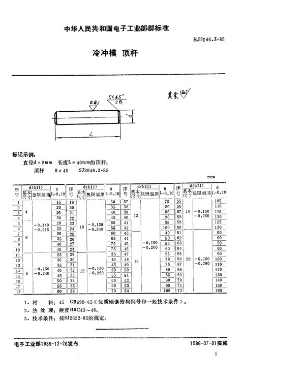 SJ 2646.3-1985 冷冲模 顶杆