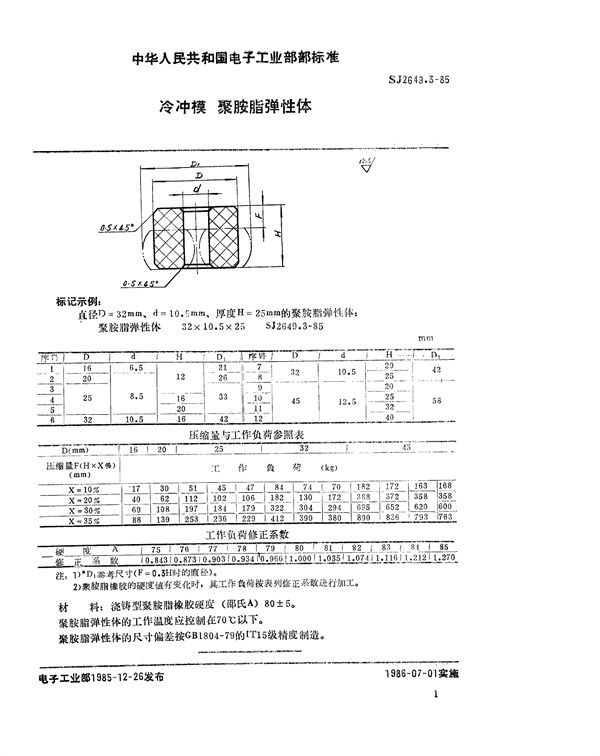 SJ 2649.3-1985 冷冲模 聚氨酯弹性体